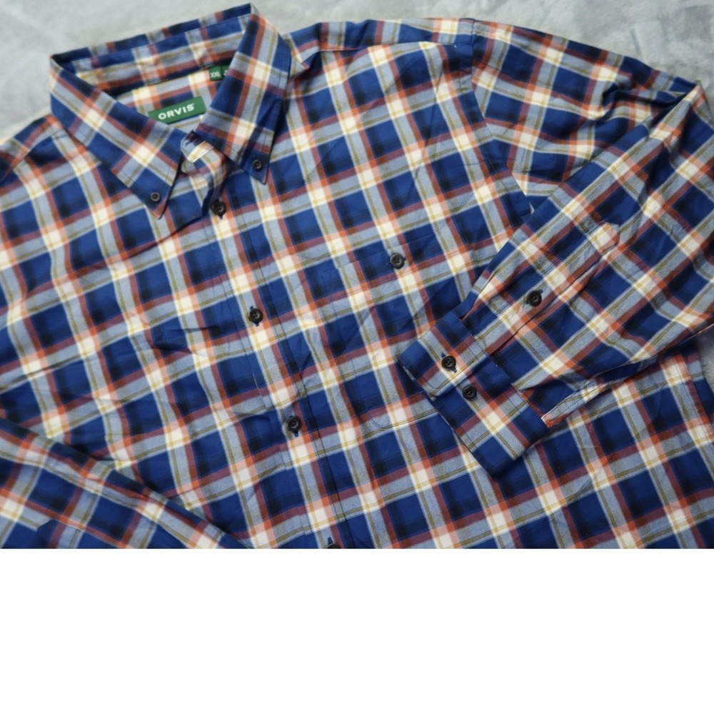 Orvis Men's Plaid Button Down Long Sleeve Shirt‎ XXL Heavy Knit Cotton